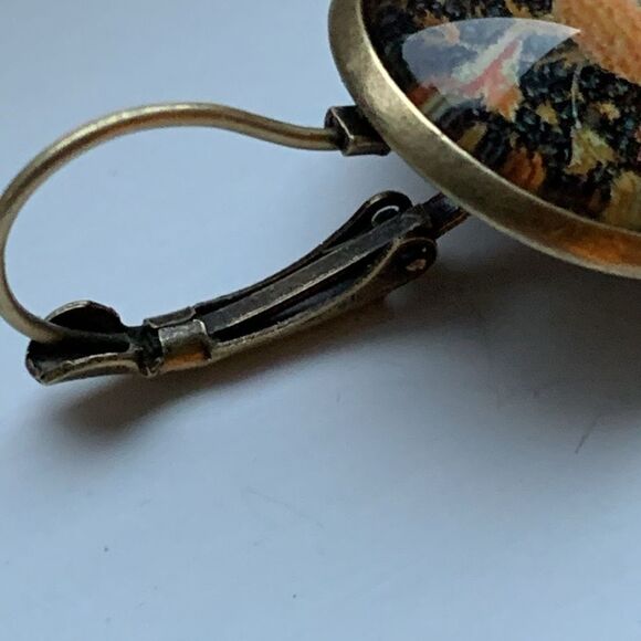 Gilded Black Chiyogami Earrings Glass Cabochon Handmade Dangles - Picture 7 of 10